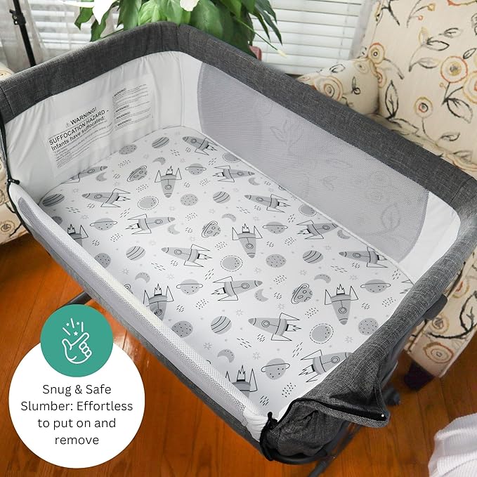 Bassinet Sheets for Baby Delight Beside Me Dreamer, Ronbei, HARPPA, Jimglo, Whiffee by TansyPanda, MUHDUH, 3PC, 33x20 in, Ultra Soft, Breathable Snug Fit, Unisex Boys Girls, Gray White (Space)