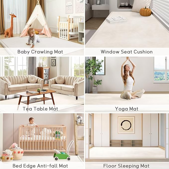 Baby Play Mat for Floor Tummy Time Mat Nursery Muscle Area Rug Playroom Rug Tatami 47"*47" Memory Foam 1.3" Thick Crawling for Babies,Toddlers, Infants,Floor(Cream)