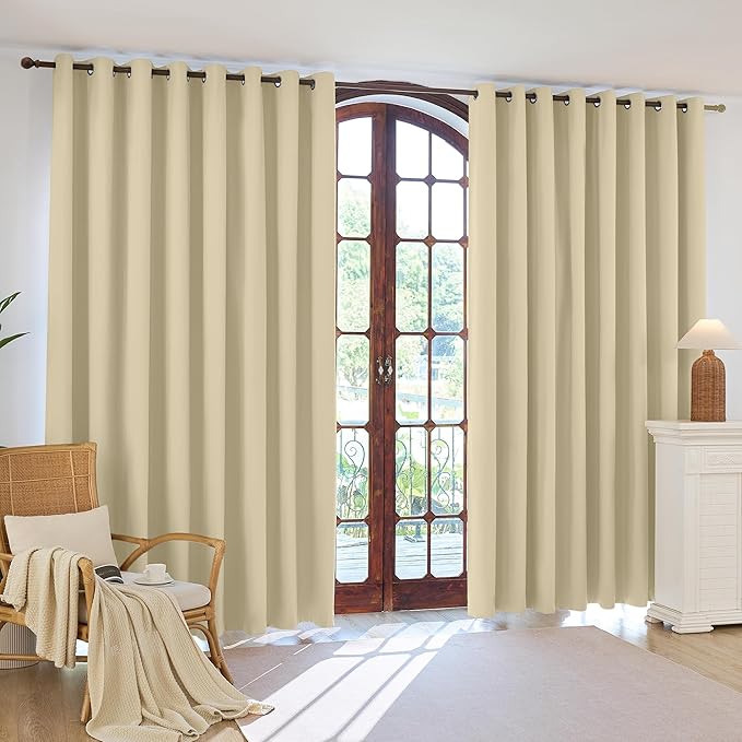 100% Blackout Curtains 54 Inch Length for Bedroom Living Room, Grommet Thermal Insulated Room Darkening Drapes, Light Blocking Window Treatment Decor, 2 Panels, 54x54, Beige