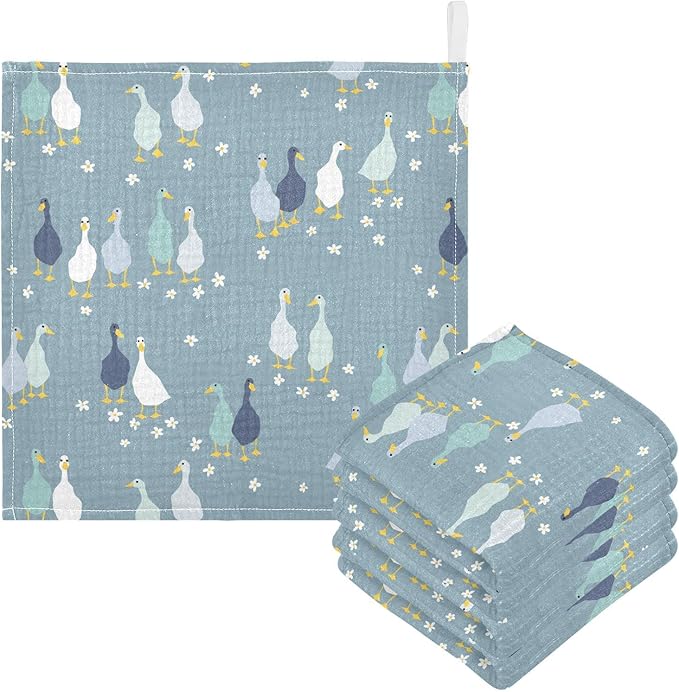 Vvfelixl Baby Washcloths Cotton Funny Gooses Muslin Soft Face Towel for Newborn Infants, 11.8 X 11.8 Inch, 3 Pack Blue