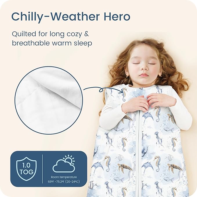 TOTBASIC 1.0 TOG Sleep Sack 6-12-15 Months, Baby Sleep Sack with Sleeveless, Cozy Premium Baby Wearable Blanket with 2-way Safe Zipper All Season Sleeping Bags, 1-pack