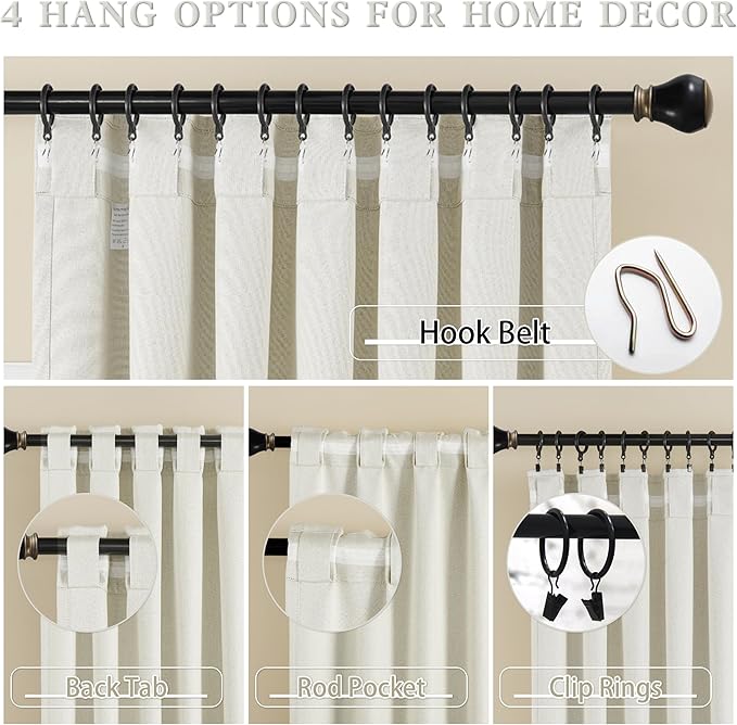 DUALIFE Natural Linen Curtains 108 Inches Long for Living Room 2 Panels Set Loop Pocket Back Tab Draperies Neutral Earth Tone Textured Vertical Blackout Linen Curtains for Large Window 9 FT W50 x L108