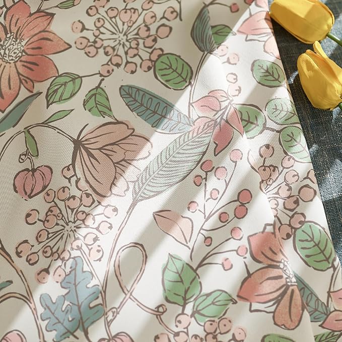 jinchan Nursery Curtains 95% Blackout 90 Inch Long, Pink Floral Curtains for Girls Room, Farmhouse Country Drapes for Living Room, Room Darkening Window Treatments Grommet Top Set 2 Panels