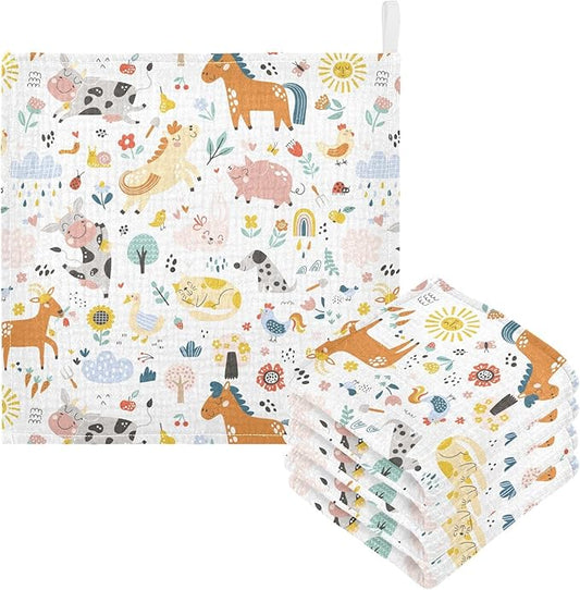 Cute Farm Animals Baby Muslin Washcloths - Soft Face Towel for Newborns, 11.8 X 11.8 Inch, 3 Pack