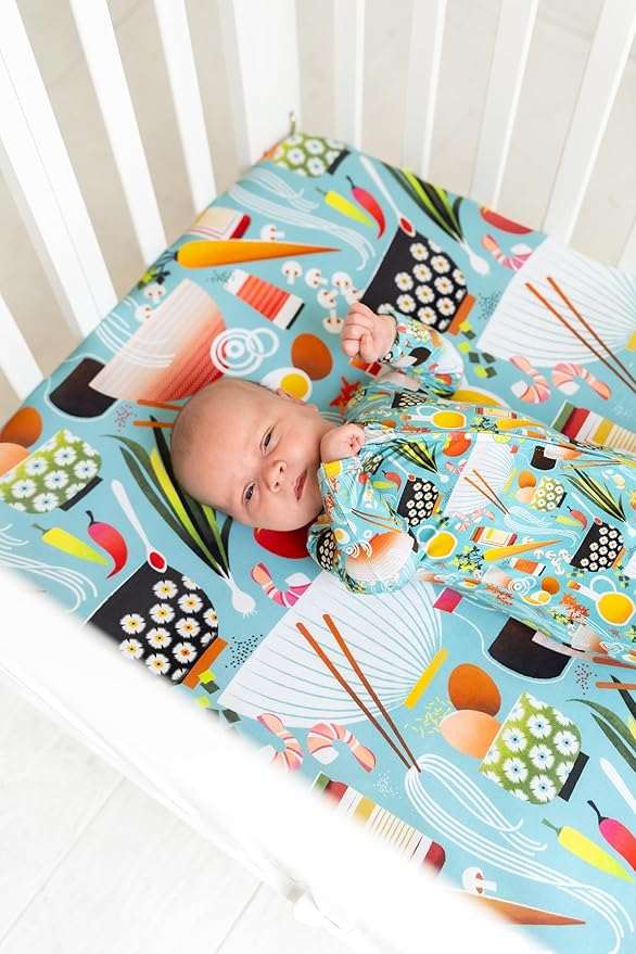 Jade&Kai 2-Pack Fitted Crib Sheets | Gently Made for Sensitive Skin | Premium Soft and Stretchy Viscose | Designed by Mamas (Pretty Poppies & Naptime N' Noodles)