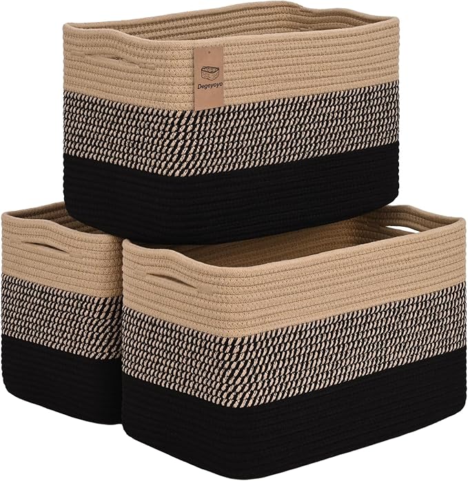 Woven Storage Baskets, Baskets for Organizing, 3 Pack Woven Basket for Storage, Storage Baskets for Shelf, Towel, Toy, Book, Closet, Baby 15"×10"×9"