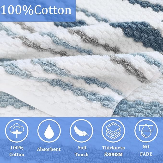 VOOVA & MOVAS Hooded Bath Towel for Teens/Big Kids (8-14 Years,64"X33") | Soft Quick Drying Absorbent 100% Cotton Thick Towel Wrap | Versatile Beach, Pool, Swim & Bathroom Cover-Up | Blue Gray Stripe
