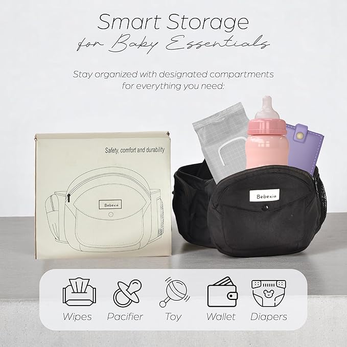 Baby Carrier with Hip Seat - with Lumbar & Back Support – Adjustable Waistband with Strong Support - Health Certified, Machine Washable, Fits Medium–Large (Grey)