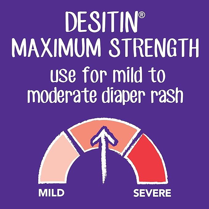 Desitin Maximum Strength Baby Diaper Rash Cream, 40% Zinc Oxide for Treatment, Relief & Prevention, Hypoallergenic, Phthalate- & Paraben-Free Paste, Protects Skin for 12 Hours, 4.8 oz (Pack of 2)