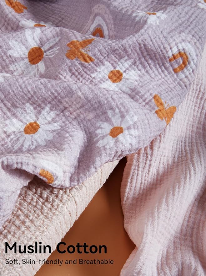 TILLYOU Muslin Changing Pad Cover for Baby Girls Boys, Soft and Breathable Cotton Diaper Changing Table Cover, 2 Pack(Pink Butterfly)
