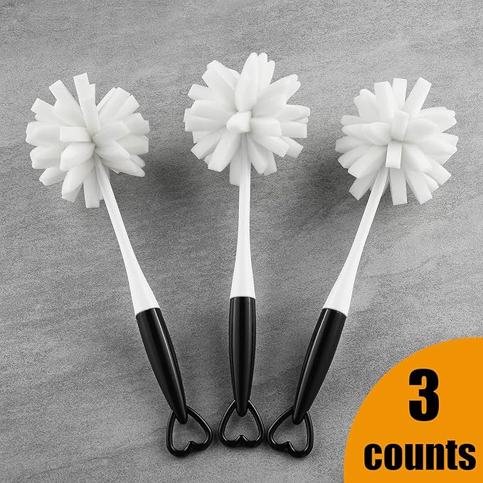 ALINK Bottle Glass Dish Sponge Cleaning Brush with Handle, Pack of 3