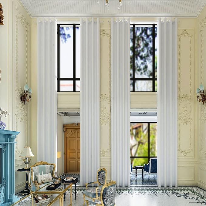 Extra Long Blackout Curtains - 2 Story High Living Room Drapes - Tall Curtains for High Ceiling or Long Window - 144 156 168 192 204 216 240 Inch 12ft-20ft Length(1 Panel,Greyish White, 100″x144″)
