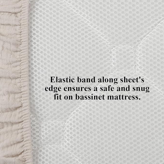 Onacosht Muslin Bassinet Sheets 35" X 20" Compatiable with AMKE 3 in 1 Bassinets, MiClassic, Uiuwoo, Foalom, YADAQE, Milliard and TCBunny Bassinet, 100% Cotton, 2 Pack, Fog and Beige