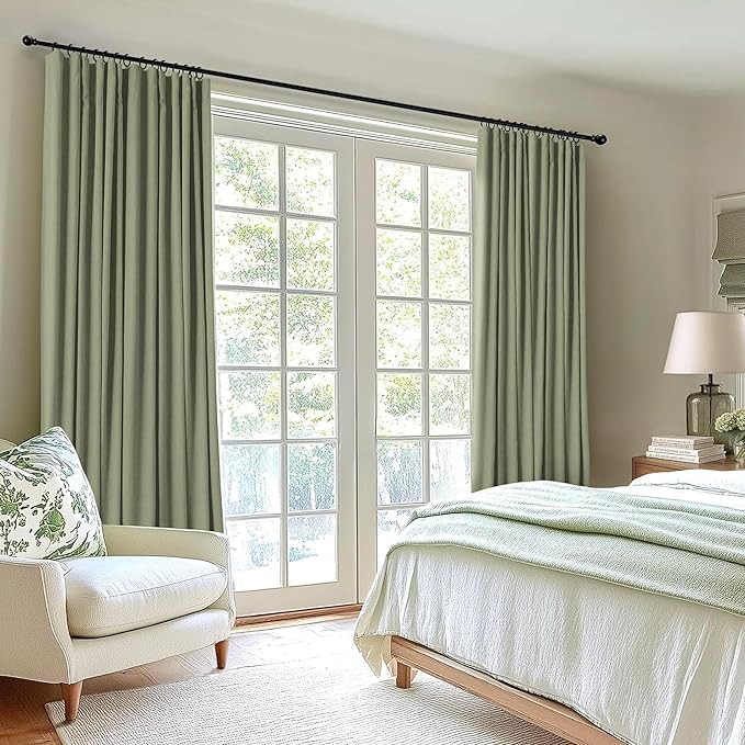 INOVADAY 100% Blackout Curtains for Bedroom, Black Out Curtains 108 Inch Long, Polyester Blackout Drapes, Thermal Insulated Room Darkening for Living Room, 2 Panels - Light Sage Green, W50xL108
