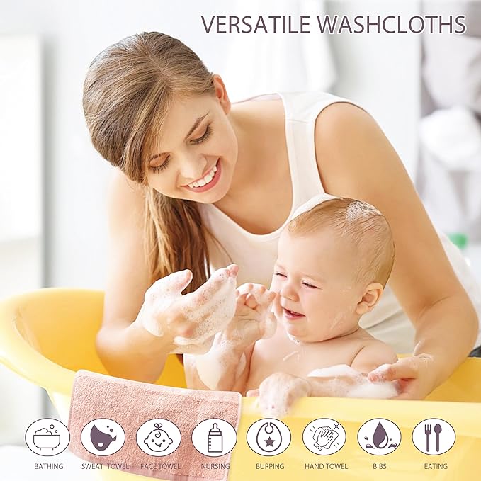 6 Pack Baby Washcloths 100% Cotton Terry Soft and Absorbent Wash Cloths for Face Hand Body Burp Rag Wipes Essentials for Newborns Infants Toddlers Boys Girls