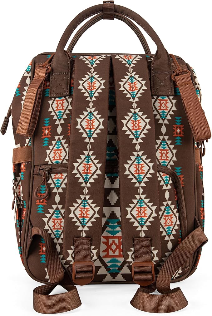 Montana West Wrangler Diaper Bag Backpack Aztec Travel Backpack Purses Western Multi-Function Baby Bags for Mom with Waterproof Insulated Pockets