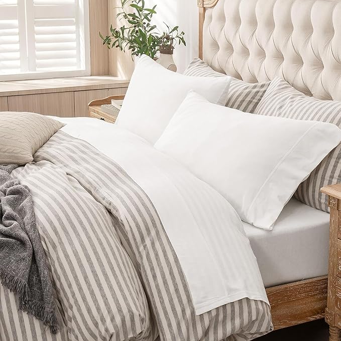 PURE ERA Jersey Knit 4pc Bed Sheet Set 100% T-Shirt Cotton Super Soft Comfy Breathable Fits Mattress Up to 20" Extra Deep Pocket (Solid Bright White, Full)