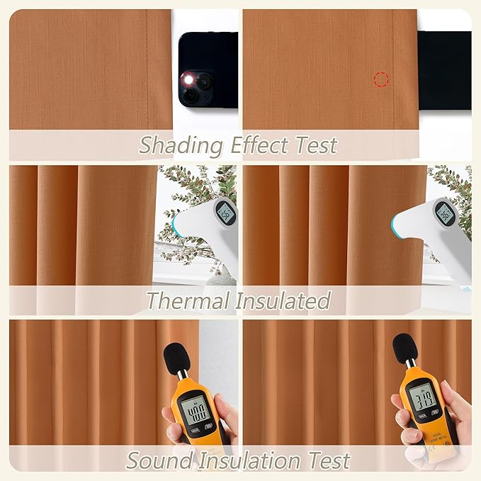 Guken Orange 100% Blackout Curtains 108 Inch Length 2 Panels Set for Living Room Bedroom Back Tab Thermal Insulated Black Out Linen Drapes Room Darkening Window Curtains 52x108