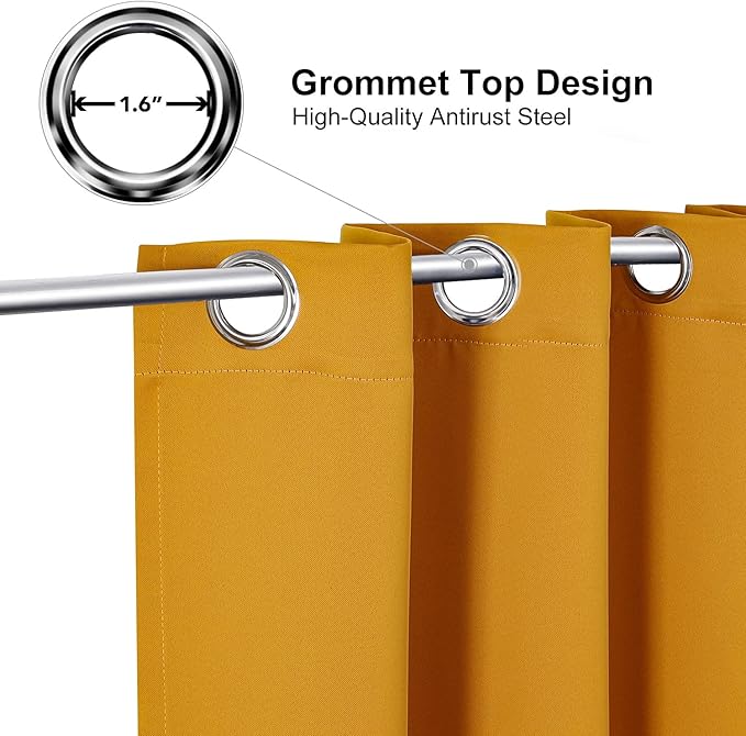 ChrisDowa Grommet Blackout Curtains for Bedroom - Thermal Insulated Room Darkening Curtains for Living Room (1 Panel Set, Mustard Yellow, 52W x 63L)