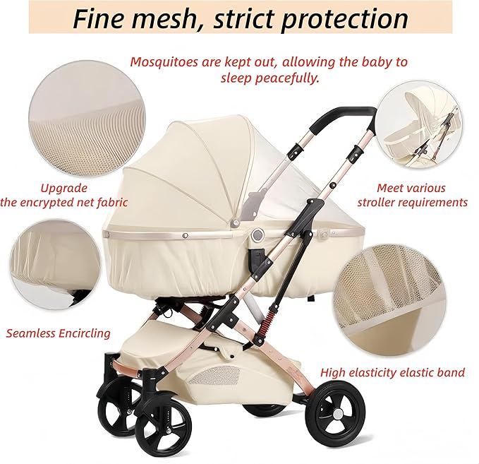Universal Mosquito Net for Strollers - 2 Pack Breathable Insect Netting Protection for Babies, Fine Mesh Bug Screen Cover for Infant Car Seats, Cribs, and Playpens