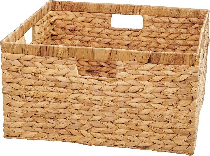 Large 17"x16"x9" (Set of 3) Water Hyacinth Woven Storage Basket – Handmade Natural Wicker Baskets Organizer Bin with Handles for Closet, Shelves, Laundry & Living Room (Natural (3 Pack))
