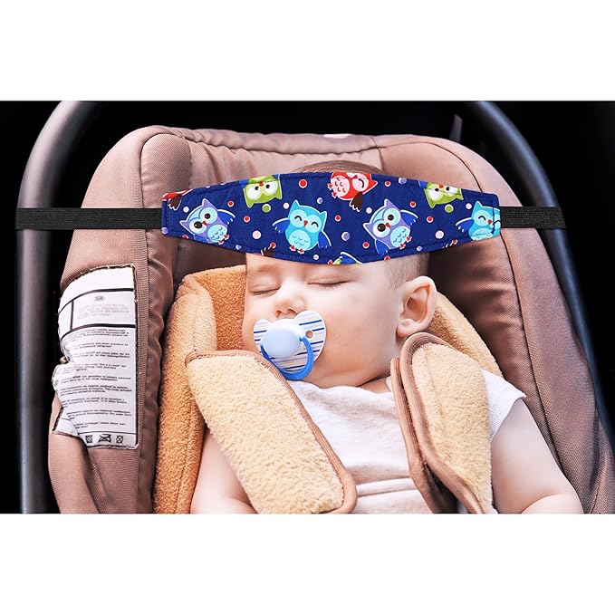 HESTYA 2 Pieces Baby Carseat Head Support Band Strap Headrest Stroller Seat Sleeping Headrest Neck Relief Head Strap Headband for Kids Children Toddler Infant(Elephant and Owl)