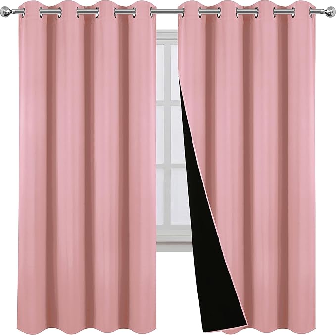 LEMOMO Blackout Curtains 52 x 72 Inch Pink Curtains 2 Panels Darkening Thermal Insulated Bedroom Curtains