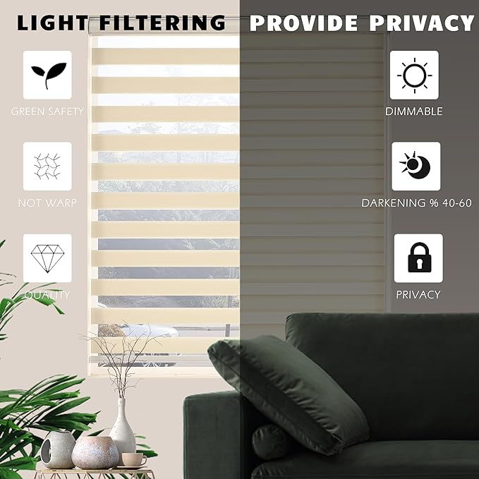 Zebra Blinds Window Blind Zebra Shade Blinds for Windows Roller Sheer Shades Privacy Light Filtering Shades for Home Kitchen Bathroom (Width 67'' X Height 72'' Cream)