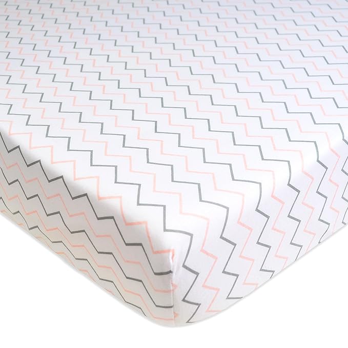 American Baby Company 2 Pack 100% Natural Cotton Fitted Crib Sheets 52" x 28" - Soft, Breathable, Hypoallergenic & Gentle Toddler Bed Sheets, Pink Stars/Zigzag, Neutral for Boys & Girls