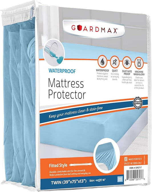 Guardmax Jersey Knitted Twin Size Mattress Protector - Waterproof & Dust Mite Proof Mattress Cover with Stretchable Pockets - Soft, Comfortable, & Noiseless Waterproof Fitted Sheet.(39 x 75 x 13)