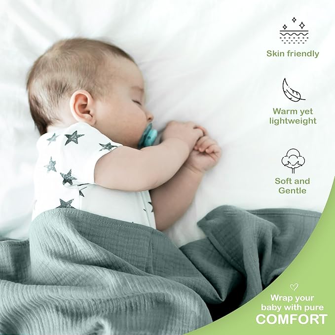 100% Organic Cotton Muslin Baby Blanket - 47 x 47 Inch Breathable Swaddle Blankets for Newborns, Hypoallergenic Double-Layer, Soft and Cozy Baby Blankets for Everyday Use (Green/Mint Green)