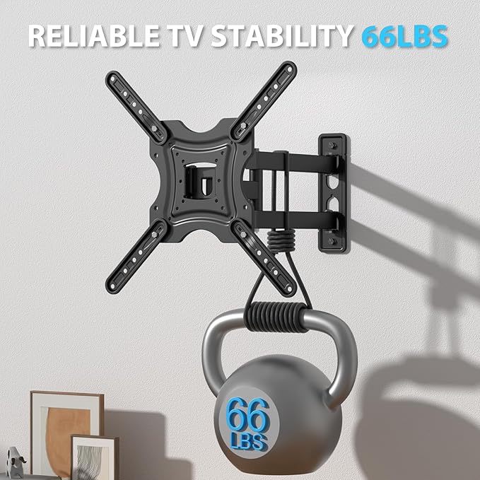 Full Motion TV Wall Mount,Swivel Tilt Extension with Articulating Arms,Tvs Brackets for Wall Mount with VESA 400x400mm up to 66lbs Max,Universal TV Mount for 19-55 inch LED Monitors Flat Screen.