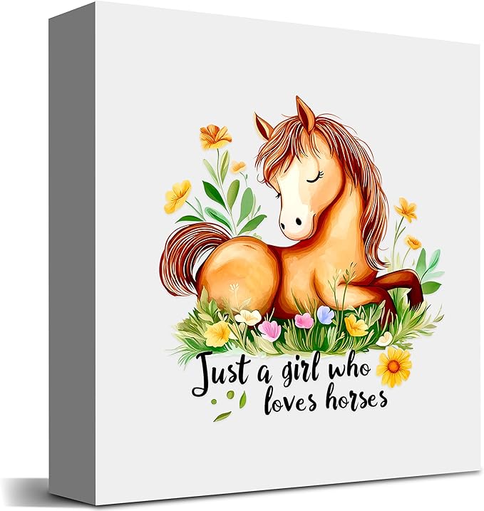 Horse Decor Wooden Box Sign Decorative, Home Room Desk Decorations For Teens Teenage Girls Age 8-12, Horse Lovers Themed Gifts Stuff Accessories Things Merchandise Items!