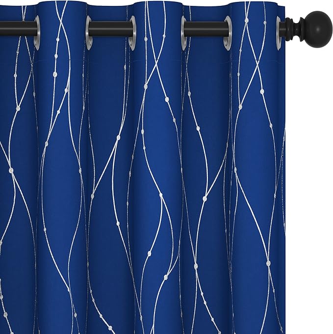 Deconovo Blackout Curtains, Thermal Insulated Noise‑Reducing Drapes, Wave Line Dot Foil Print, 52 x 84 Inch Long, 2 Panels, Machine‑Washable Window Curtains for Bedroom Living Room Kitchen Office