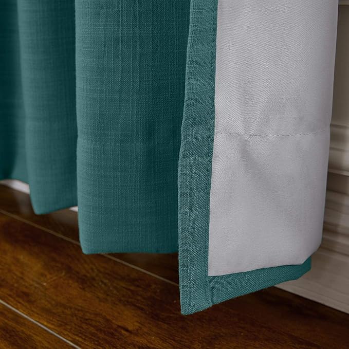 ChadMade 120W x 84L Inch Everglade Teal Linen Polyester Curtain Drapes with Blackout Lining, Room Darkening Antique Bronze Grommet Curtain for Sliding Glass Door Patio Door Living Room (1 Panel)