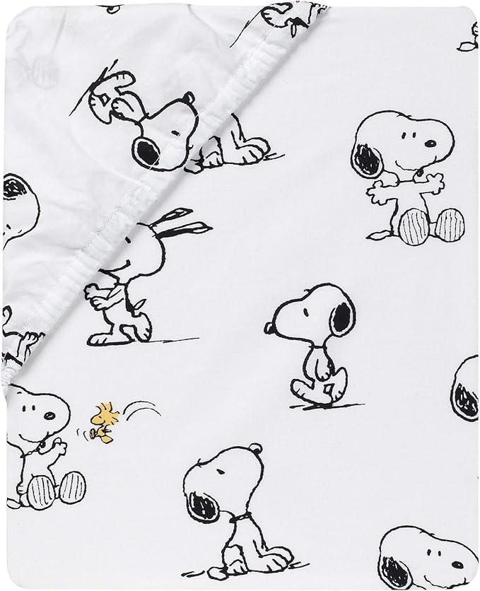 Lambs & Ivy Classic Snoopy 100% Cotton White/Black Fitted Baby Crib Sheet