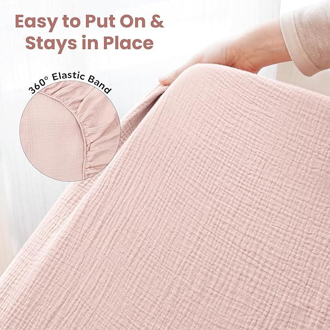 100% Organic Cotton Muslin Crib Sheets (Set of 2) – Soft & Breathable Fitted Sheets for Boys and Girls, Neutral Colors – Fits Standard Baby Crib Mattress (28 x 52 Inches) (Peach/Ivory)