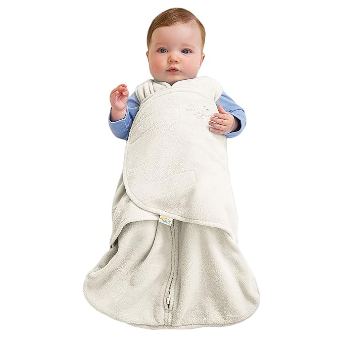 HALO Micro-Fleece Sleepsack Swaddle, 3-Way Adjustable Swaddle Blanket for Newborn and Infants, TOG 3.0 for Cold Climates, Hip Healthy, Cream, Small, 3-6 Months
