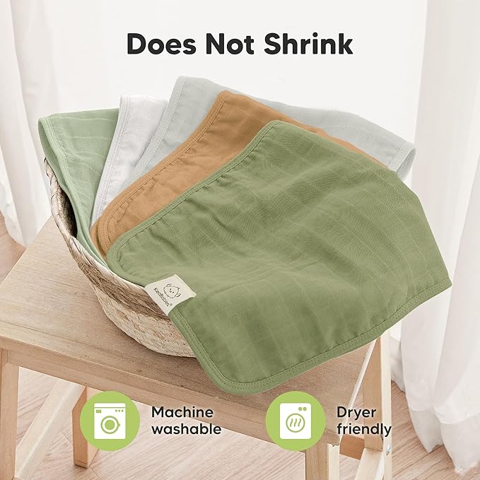 KeaBabies Cotton Muslin Burp Cloths Baby Boy, Girl - 5-Pack Soft & Absorbent Burping Cloth for Babies, Large Baby Towels & Washcloths for Newborn, Spit Up Rags, No Shrink, 20x10 (Pine)