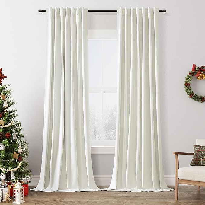 Guken Ivory 100% Blackout Curtains 144 Inch Length 2 Panels Set for Living Room Bedroom Back Tab Thermal Insulated Black Out Linen Drapes Room Darkening Window Curtains