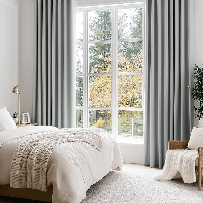 Beauoop Grey 100% Blackout Curtains 84 Inch Long 2 Panels for Bedroom Living Room Solid Room Darkening Thermal Insulated Soundproof Energy Saving Grommet Top Window Treatment Drapes,52x84 2 Set