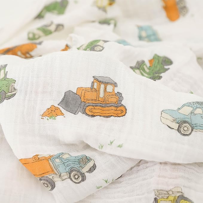 Little Unicorn Premium Muslin Swaddle Blanket 3 Pack | for swaddling, Play, Nursing & More | Giftable Set of 3 (Work Trucks)