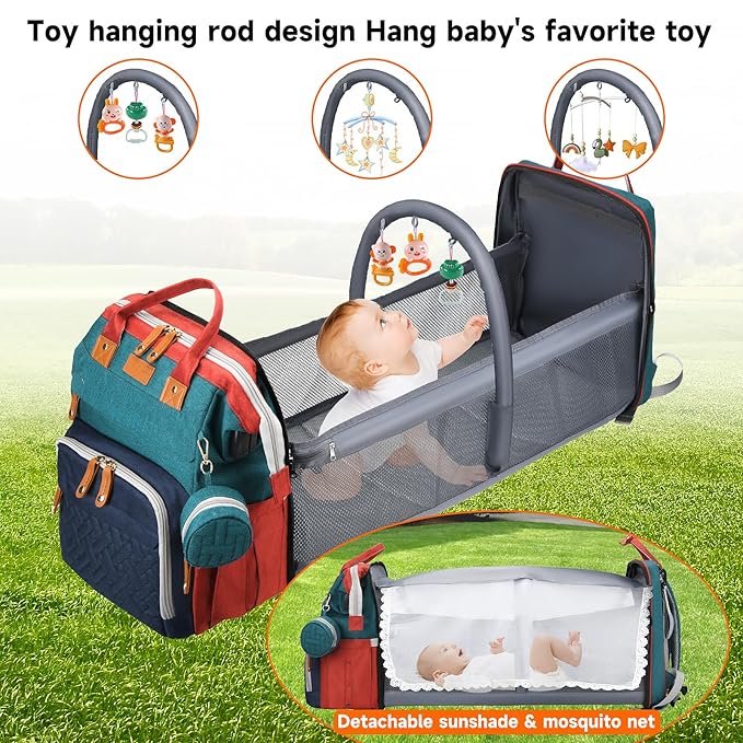 Baby Diaper Bags with Changing Station Multifunctional Waterproof Diaper Bag Backpack Travel Baby Bag with Changing Pad, Pacifier Case,Baby Essentials(Multicolor)