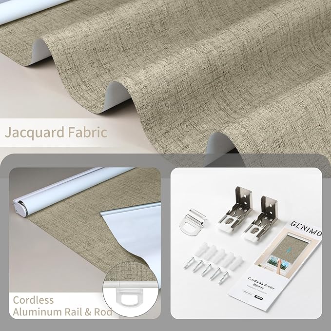 GENIMO 100% Blackout Roller Window Shades, Window Blinds Cordless with Thermal Insulated, UV Protection Fabric, Mini French Door Blinds for Home, Office, Bedroom, Easy to Install, Brown, 29" W X 72" H