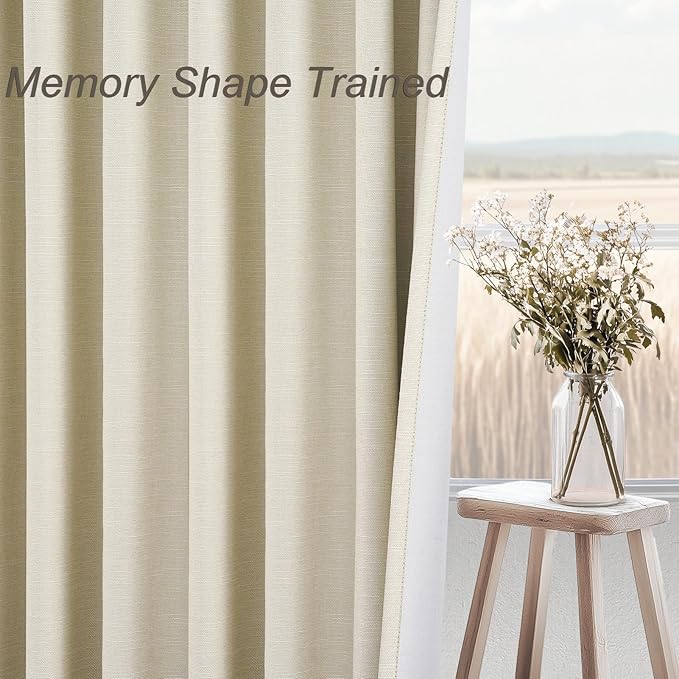 Topfinel Cream White 100% Blackout Curtains 72 Inches Long 2 Panels for Bedroom Natural Linen Heavy Insulated Bay Window Curtains Modern Neutral Drapes for Bedroom Small Window Treatment (W52 x L72)