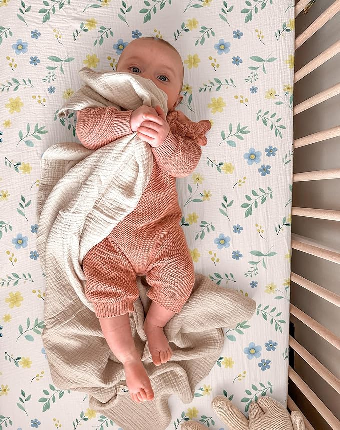 Muslin Bedside Bassinet Sheets 2 Pack, 33x20 Fitted Ultra Soft & Breathable Bedside Sleeper Sheets, Ideal for Baby Girl and Boy, Perfect for Newborns (Spring Garden & Sage)