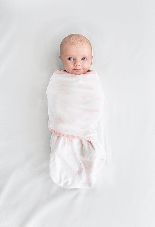 Amazing Baby Swaddle Blanket with Adjustable Wrap, Set of 2, Tiny Bows and Lattice, Pink, Small