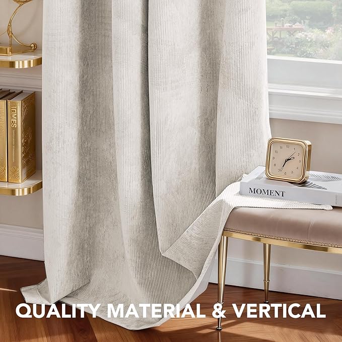 H.VERSAILTEX Velvet 100% Blackout Curtains for Living Room Full Light Blocking Curtains Thermal Insulated Room Window Drapes Soft Luxury Curtains Grommet Top 2 Panels (55" W x 108" L, Ivory)