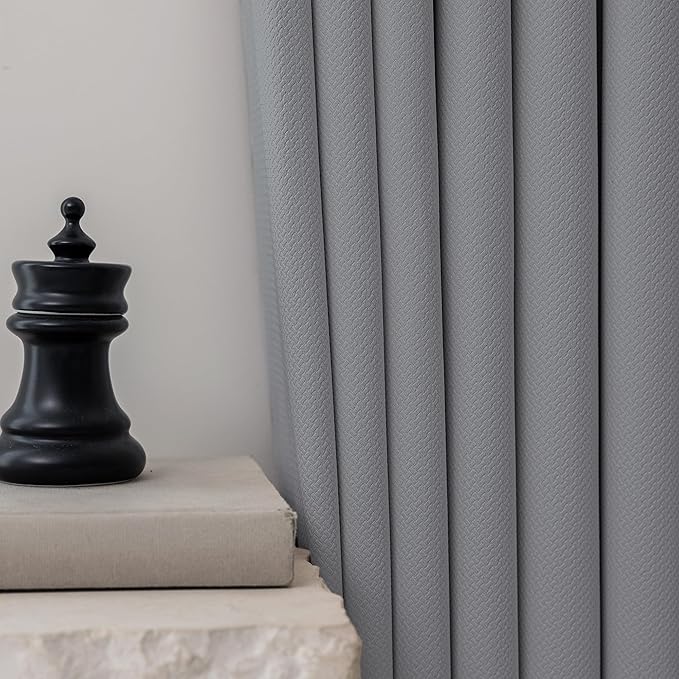 FMFUNCTEX 100% Blackout Curtains for Bedroom, Dark Grey Back Tab Curtain 108 Inches Long Drapery Thermal Insulated Curtains for Living Room, Black Out Drapes Rod Pocket Room Darkening 2 Panels