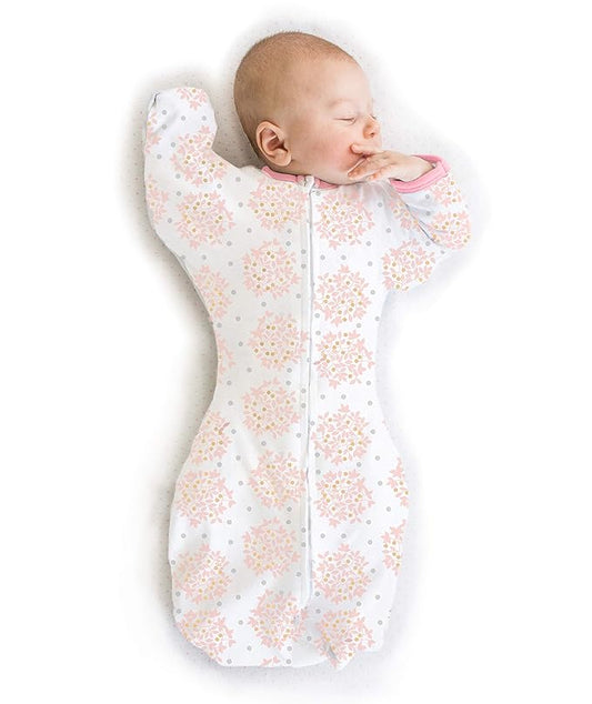 SwaddleDesigns Transitional Swaddle Sack, Arms Up Half-Length Sleeves & Mitten Cuffs, Swaddle for Newborn Transition to Baby Sleep Sack Wearable Blanket, 6-9 Month, 21-24 lb, Heavenly Floral Pink